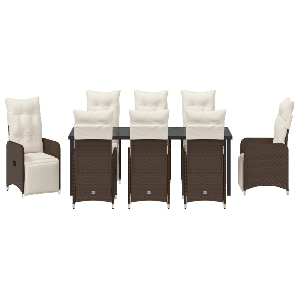 Set da Pranzo da Giardino 9 Pezzi con Cuscini Marroni Polyrattan
