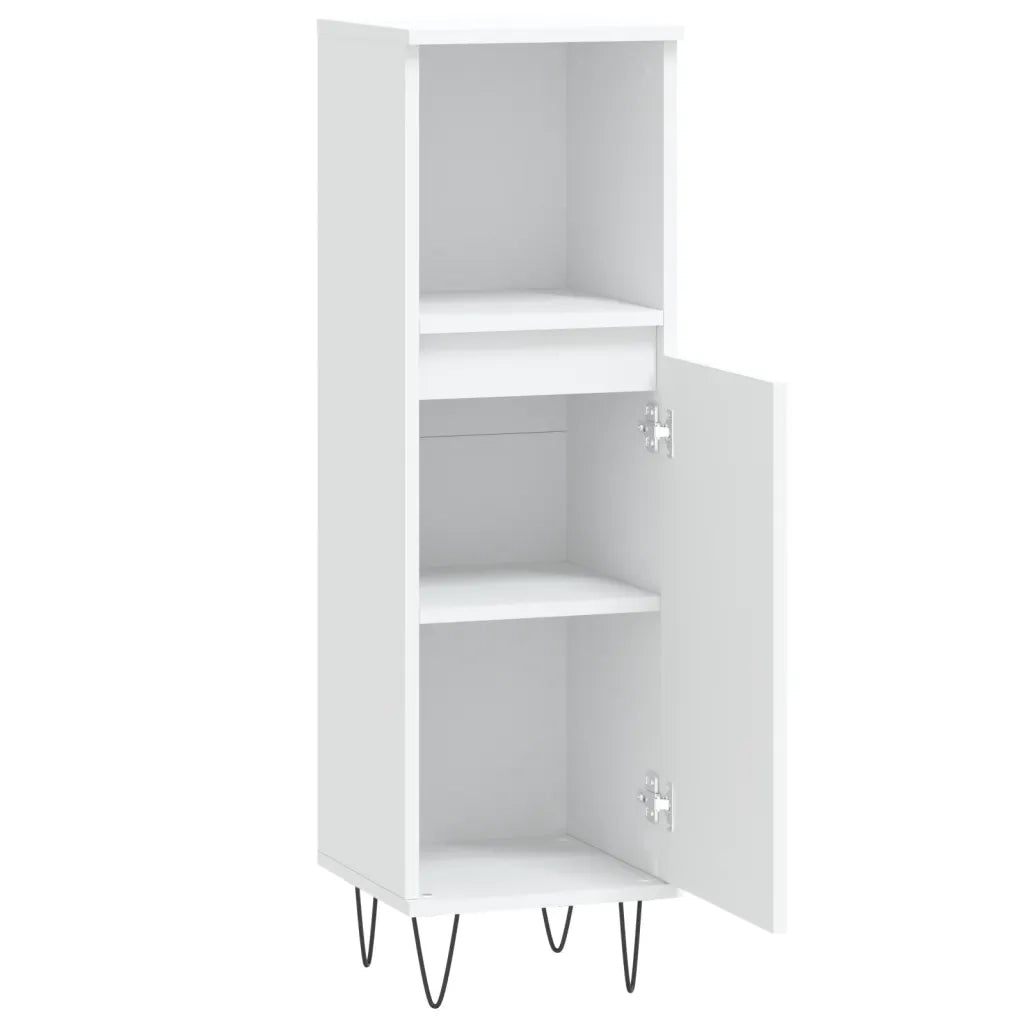 Elegante mobiletto da bagno con vano contenitore 30 x 30 x 100 cm stile industriale legno bianco 02_0049003