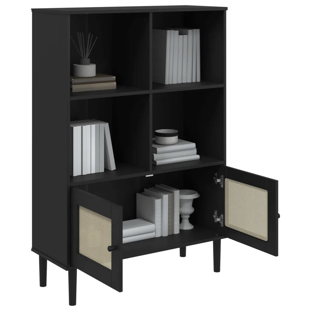Credenza SENJA Aspetto Rattan Nero 90x35x130 cm Legno Pino 358063
