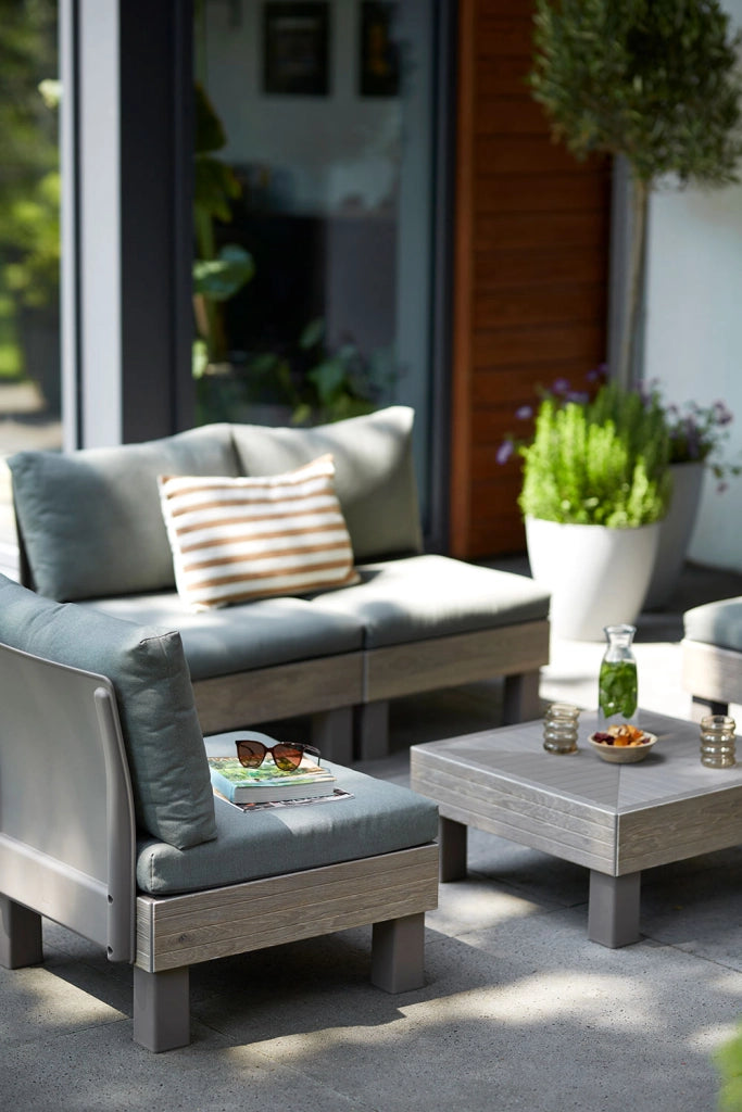 Seduta Modulare Keter Elements con Schienale e Cuscino Verde Muschio 65x74x80 cm Effetto Legno Ashwood e Cappuccino