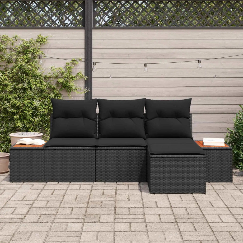 Set Divano da Giardino 4 pcs Nero Rattan in Polipropilene 3356728