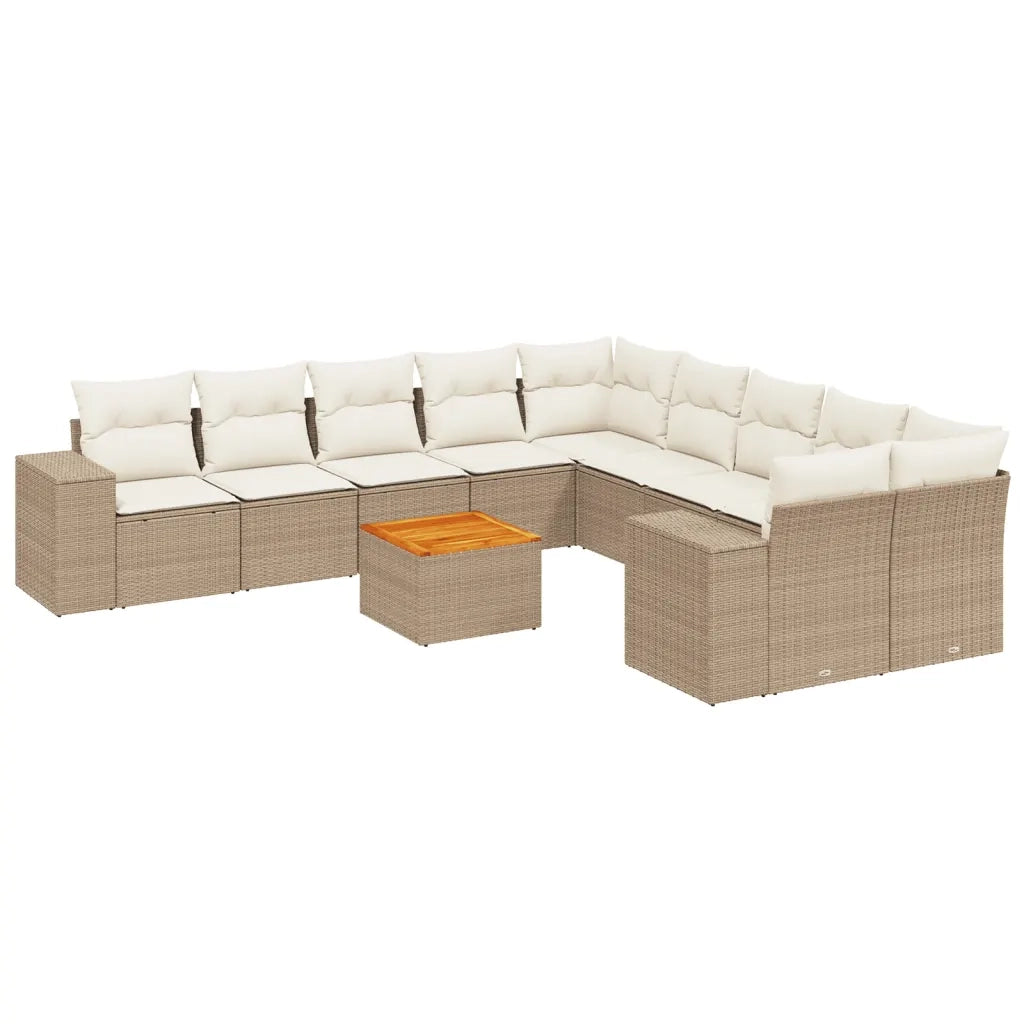 Set Divani da Giardino 11 pz con Cuscini Beige in Polyrattan 3225638