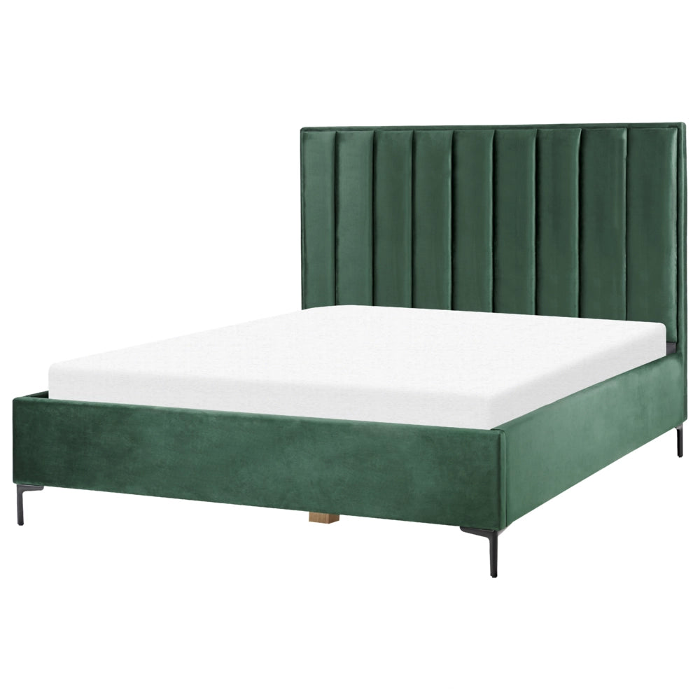 Set camera da letto in velluto verde scuro matrimoniale 180 x 200 cm letto con contenitore 2 comodini imbottiti