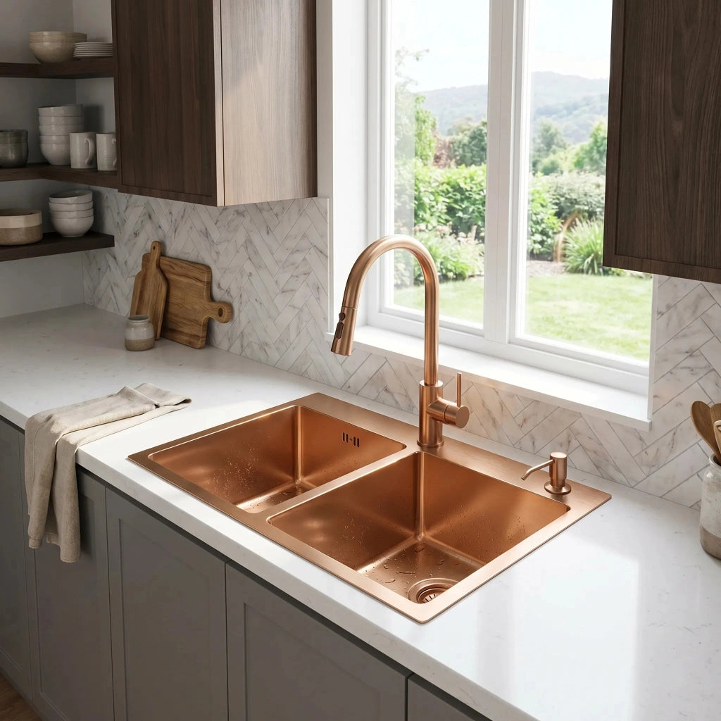 Lavello In Acciaio Toby Brush Copper senza rubinetto da cucina