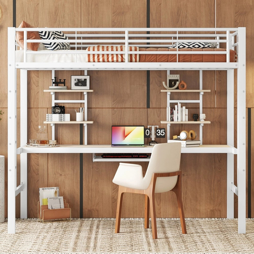 Letto a Soppalco con Scrivania e Librerie ¨C MINIMAL ¨C Metallo Bianco 90x200