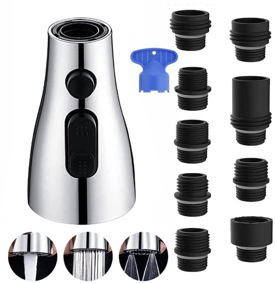 Sostegno per rubinetto, sostituzione di getto per rubinetto cucina, getto per getto cucina, 9 adattatori