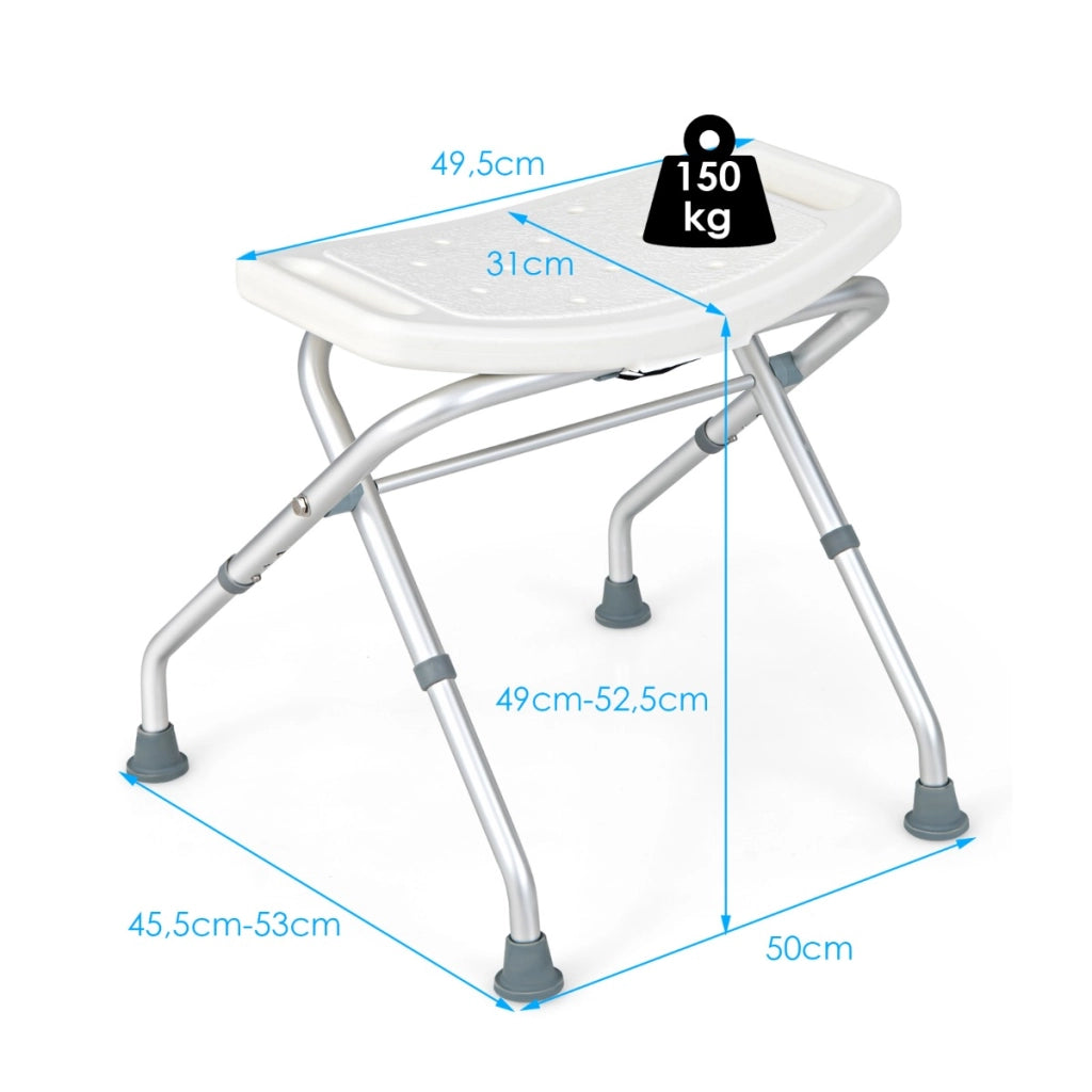 Sgabello per doccia regolabile in altezza a 3 livelli con maniglie portata 150kg, Sedia per doccia 53x50x52,5cm-Sedie per doccia