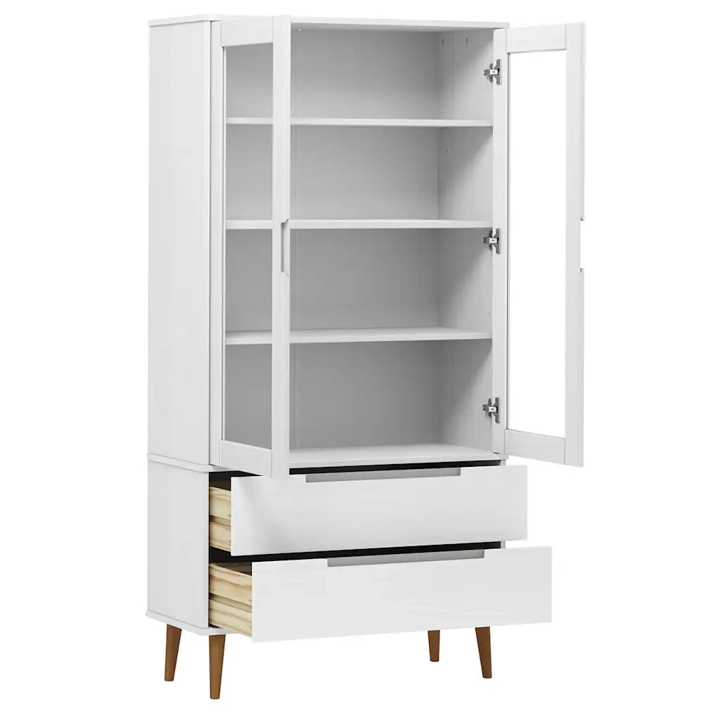 Vetrina in stile scandinavo con ampio spazio contenitivo 90 x 35 x 175 cm realizzata in legno di pino bianco 02_0047121