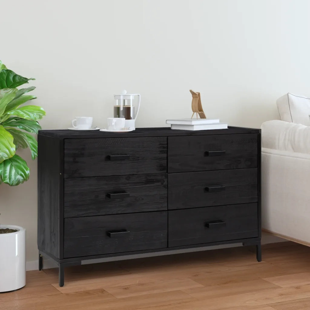 Credenza Nera 110x35x70 cm Legno Massello di Pino Riciclato cod mxl 11661