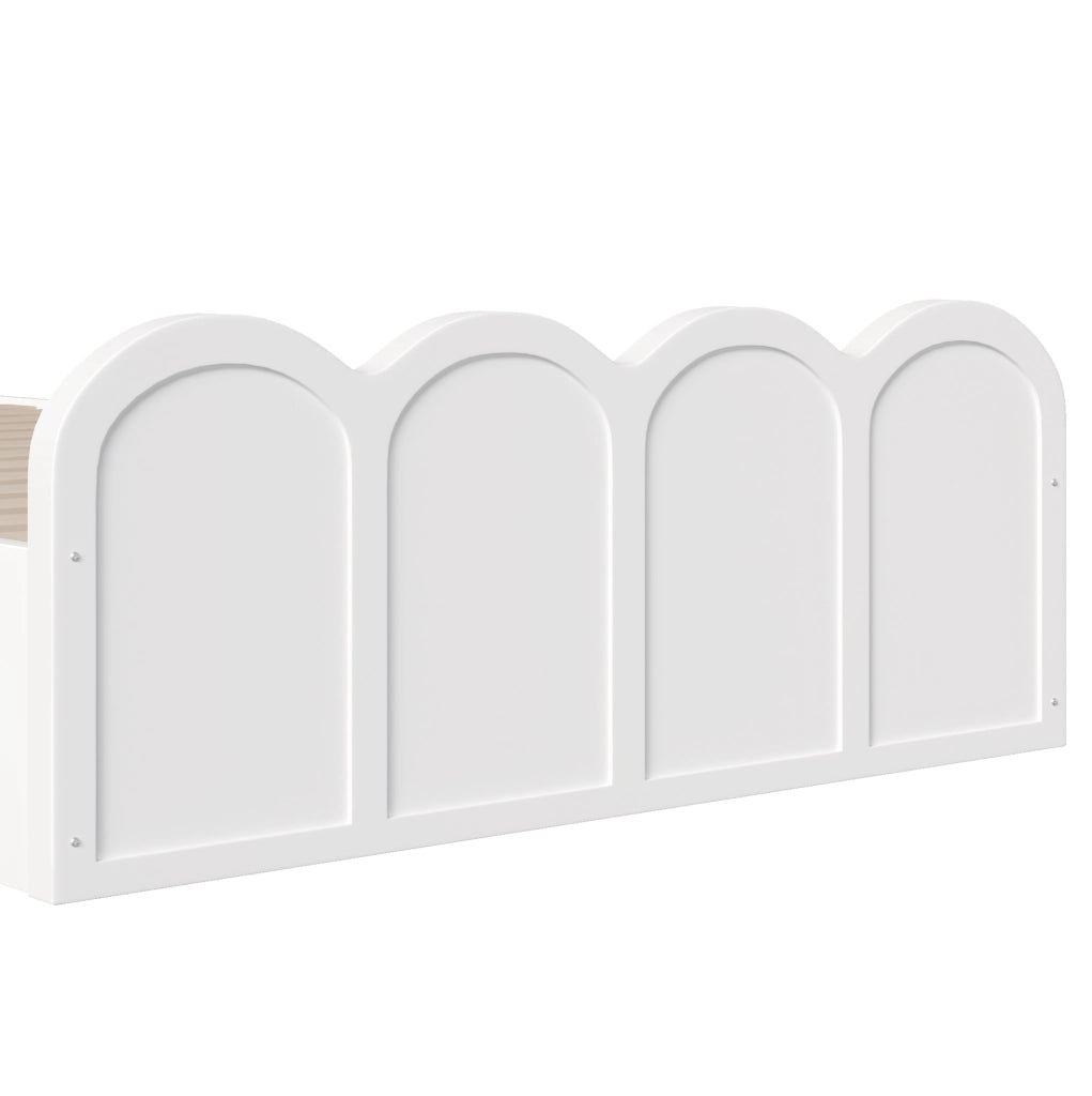 Letto contenitore ULEVR 90x200 cm con LED, USB e USB-C, testiera con vani aperti, bianco