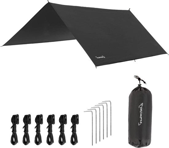Tenda da campeggio impermeabile 293 x 396 cm - Robusta tenda da appendere per esterno - Tenda da campeggio leggera - Ombrello per escursioni in pioggia e neve - Non include pali.