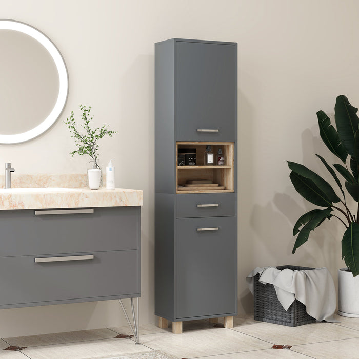 Mobile a Colonna da Bagno con Cassetto e Armadietti 40x24x160 cm in Legno Grigio