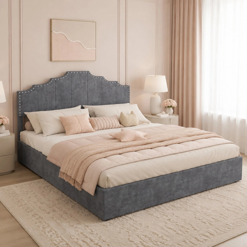 Letto matrimoniale 160x200 cm grigio in tessuto e metallo