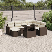 Set Divani da Giardino 8 pz con Cuscini Marrone in Polyrattan