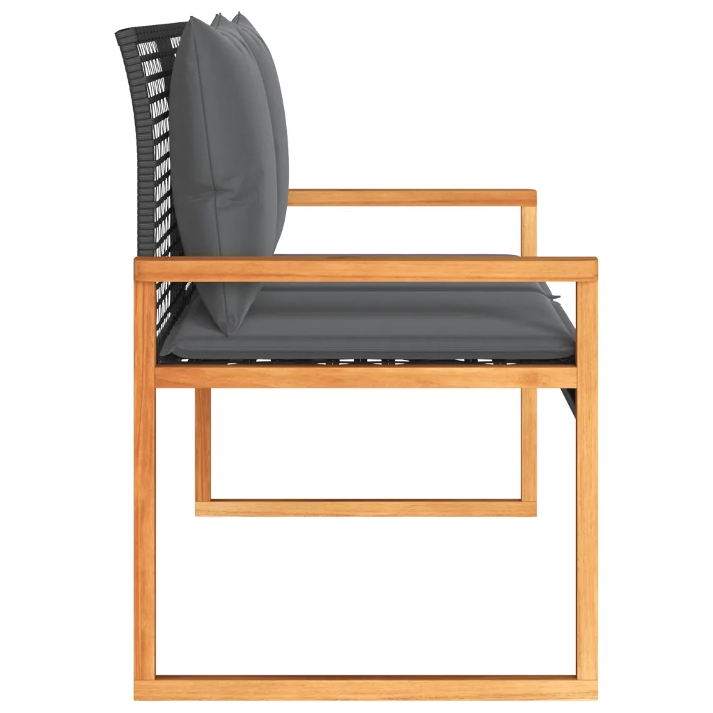 Panca da Giardino con Cuscino Nera in Polyrattan e Legno Acacia 633238