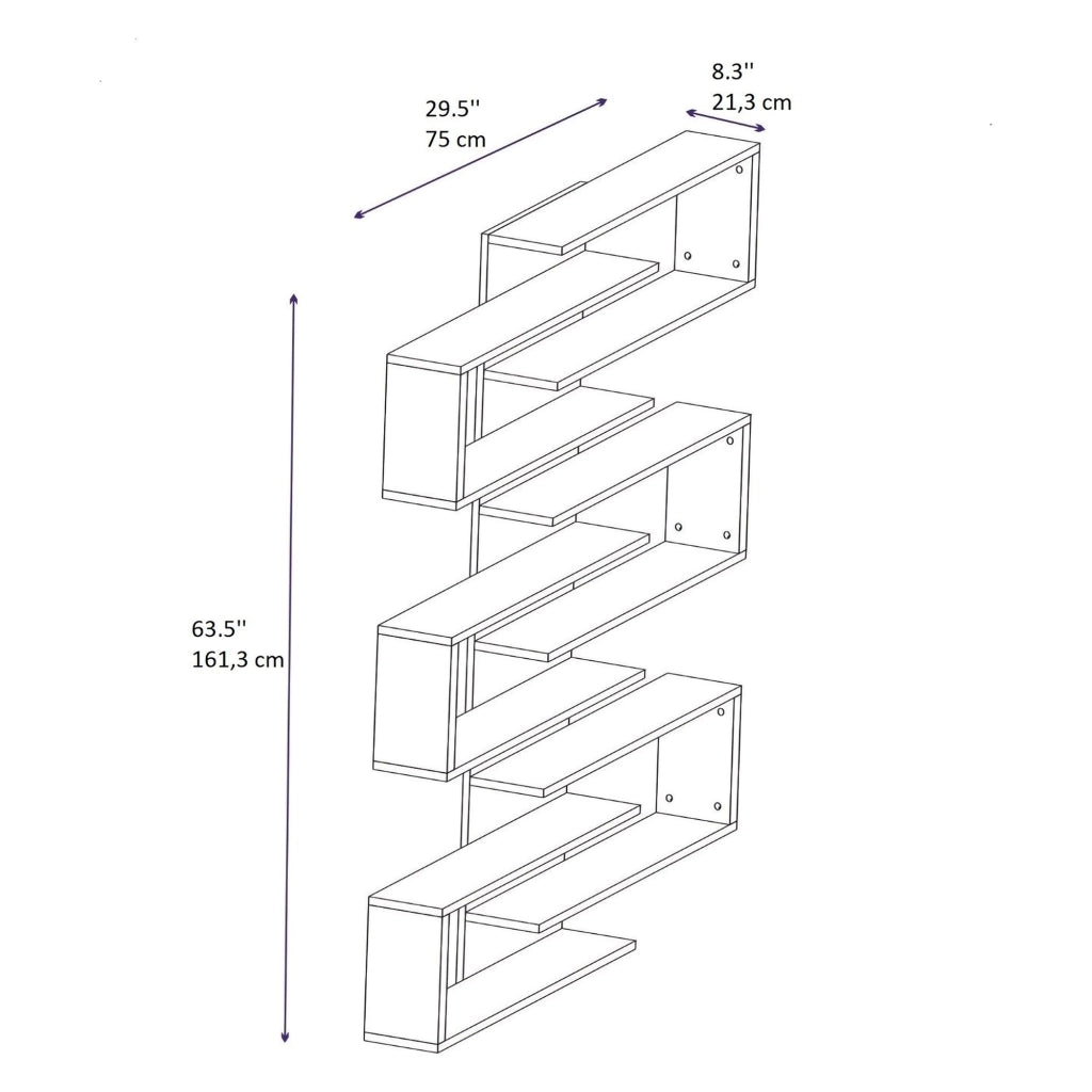 Biblioteca Trenzano, Libreria 11 Ripiani, 75x21x161h cm Marrone Noce