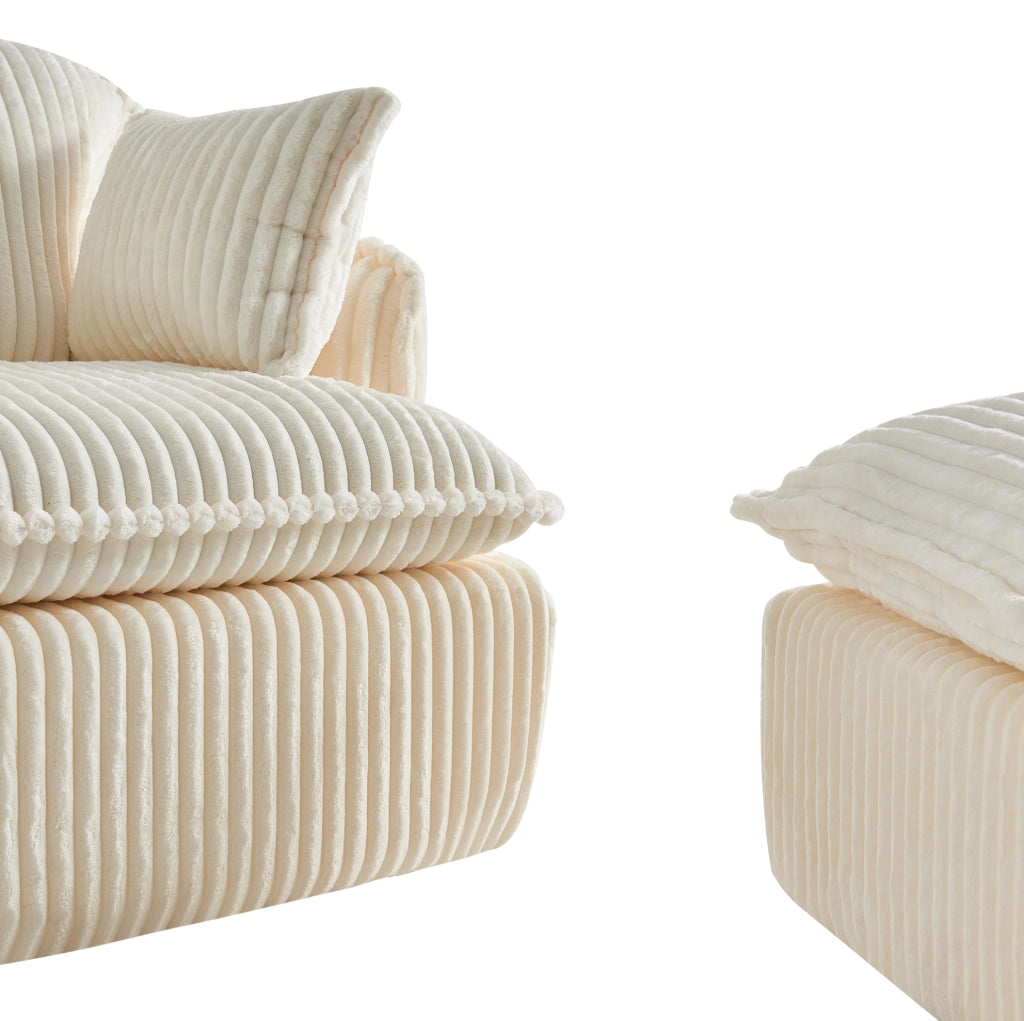 Poltrona relax compressa con pouf in tessuto flanella beige HOMVRA