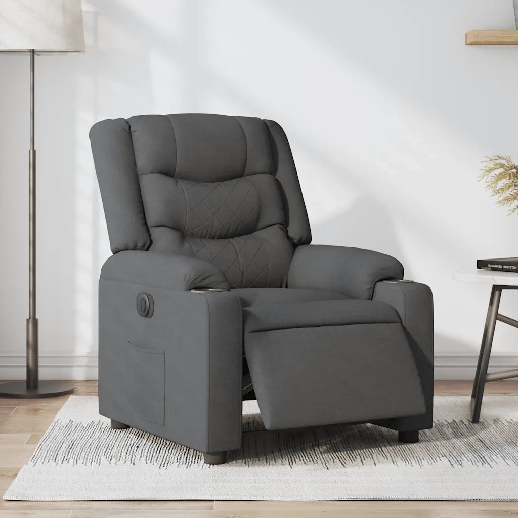 Poltrona | Sedia Relax Elettrica Reclinabile Grigio Scuro in Tessuto
