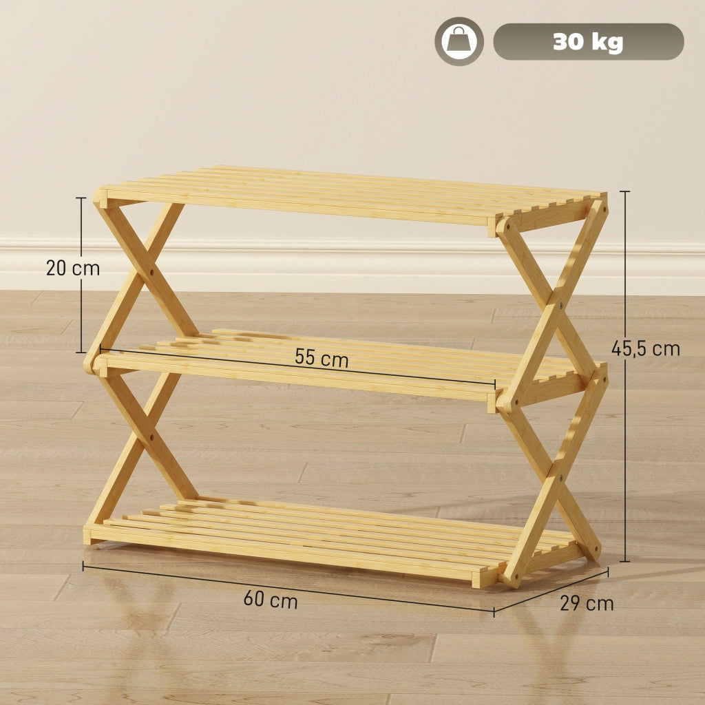 Scarpiera a 3 Ripiani in Bamb¨´ Pieghevole ¨C Zephmum ¨C Naturale 80x30x110 cm