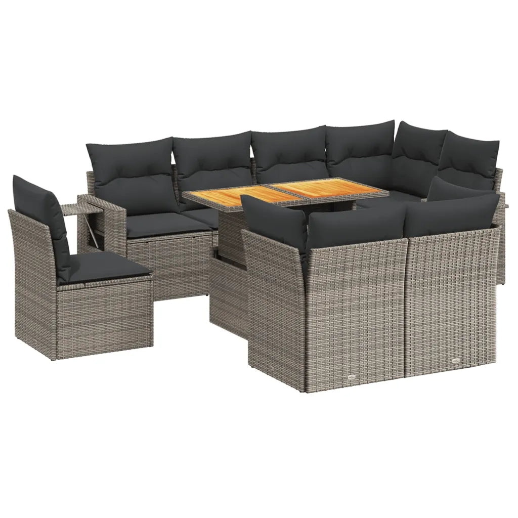 Set Divano da Giardino 9 pz con Cuscini Grigio in Polyrattan 3271851