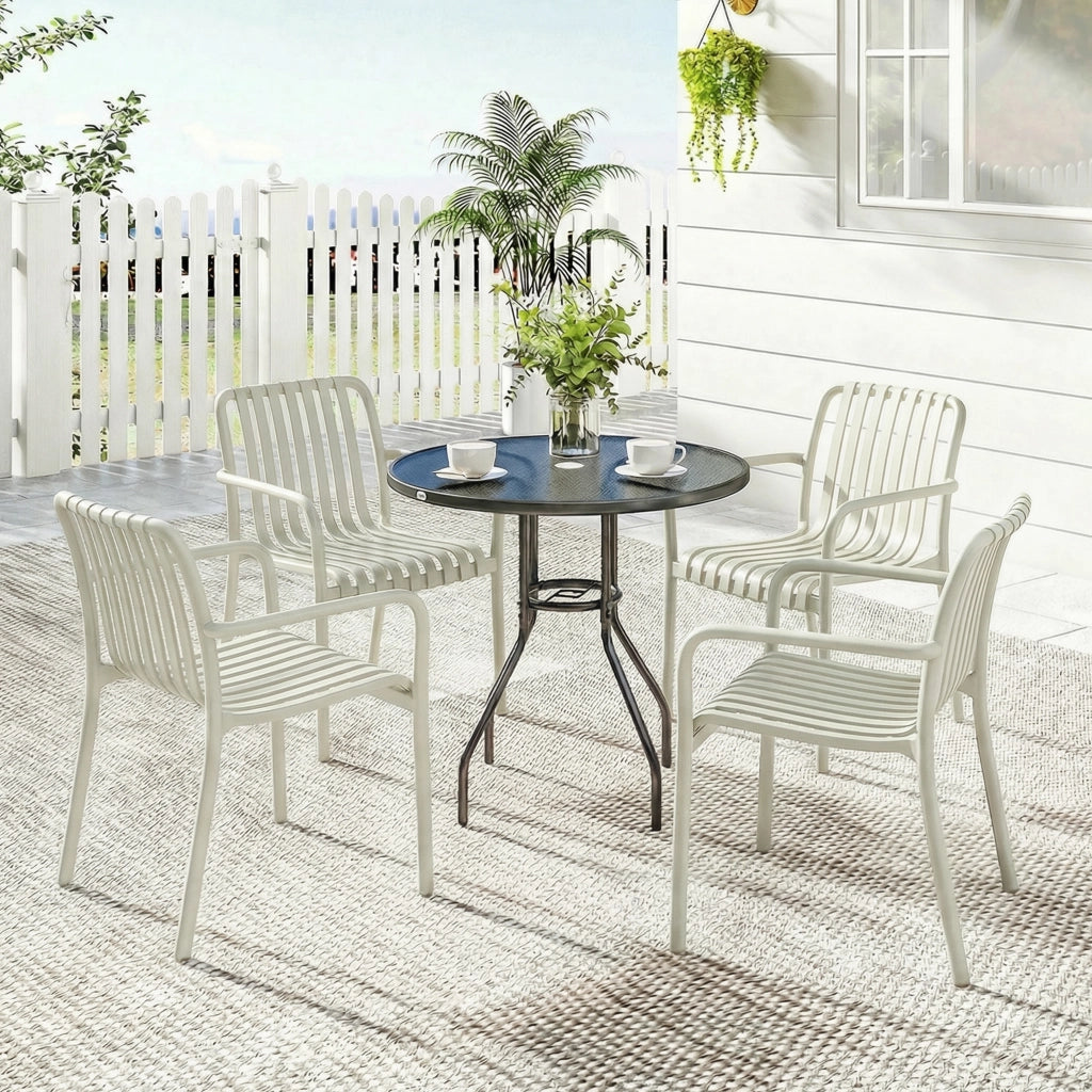 Set di 4 Sedie da Giardino Impilabili con Braccioli ¨C Zephmum ¨C Design a Lamelle, Ergonomico, Cremewei?