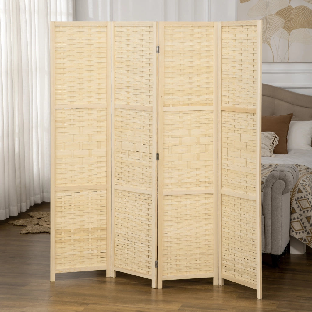 Paravento a 4 Ante in Legno e Bamb¨´ Pieghevole ¨C Zephmum ¨C Marrone 170cm
