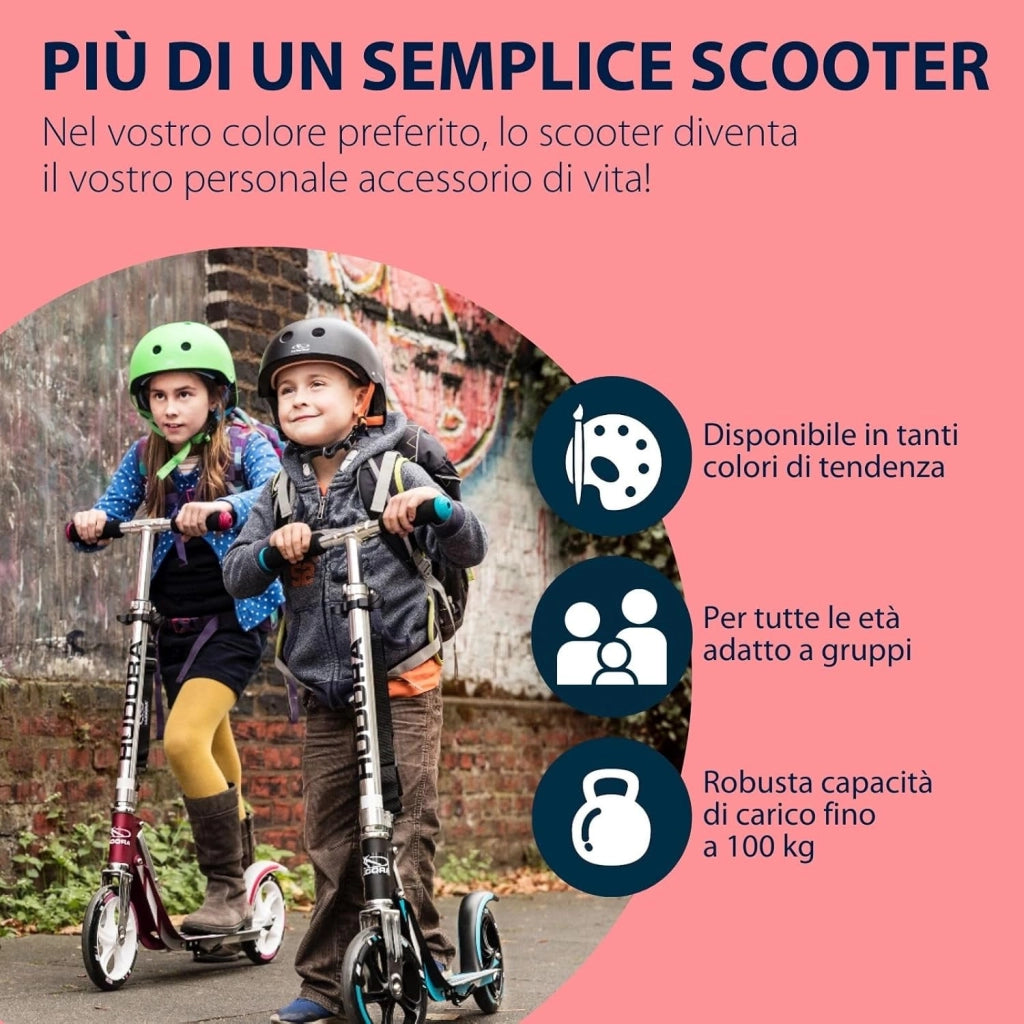 HUDORA Monopattino BigWheel 205 - in alluminio resistente - Monopattino pieghevole regolabile con cavalletto - sportivo per bambini e adulti fino a 100 kg - nero/rosso