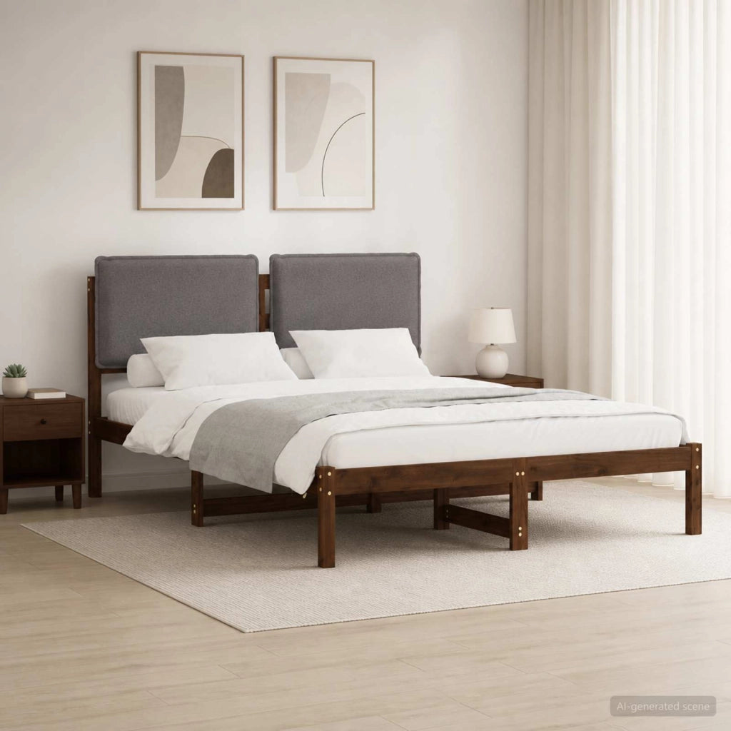 Letto con Testiera Rivestita Marrone scuro e grigio chiaro 903902