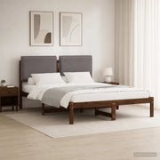 Letto con Testiera Rivestita Marrone scuro e grigio chiaro 903902