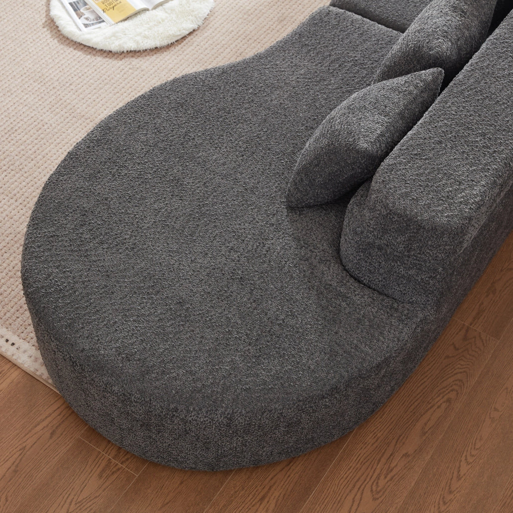 Divano modulare in ciniglia con schienale a strati e design arrotondato, componibile in due pezzi per interni moderni grigio