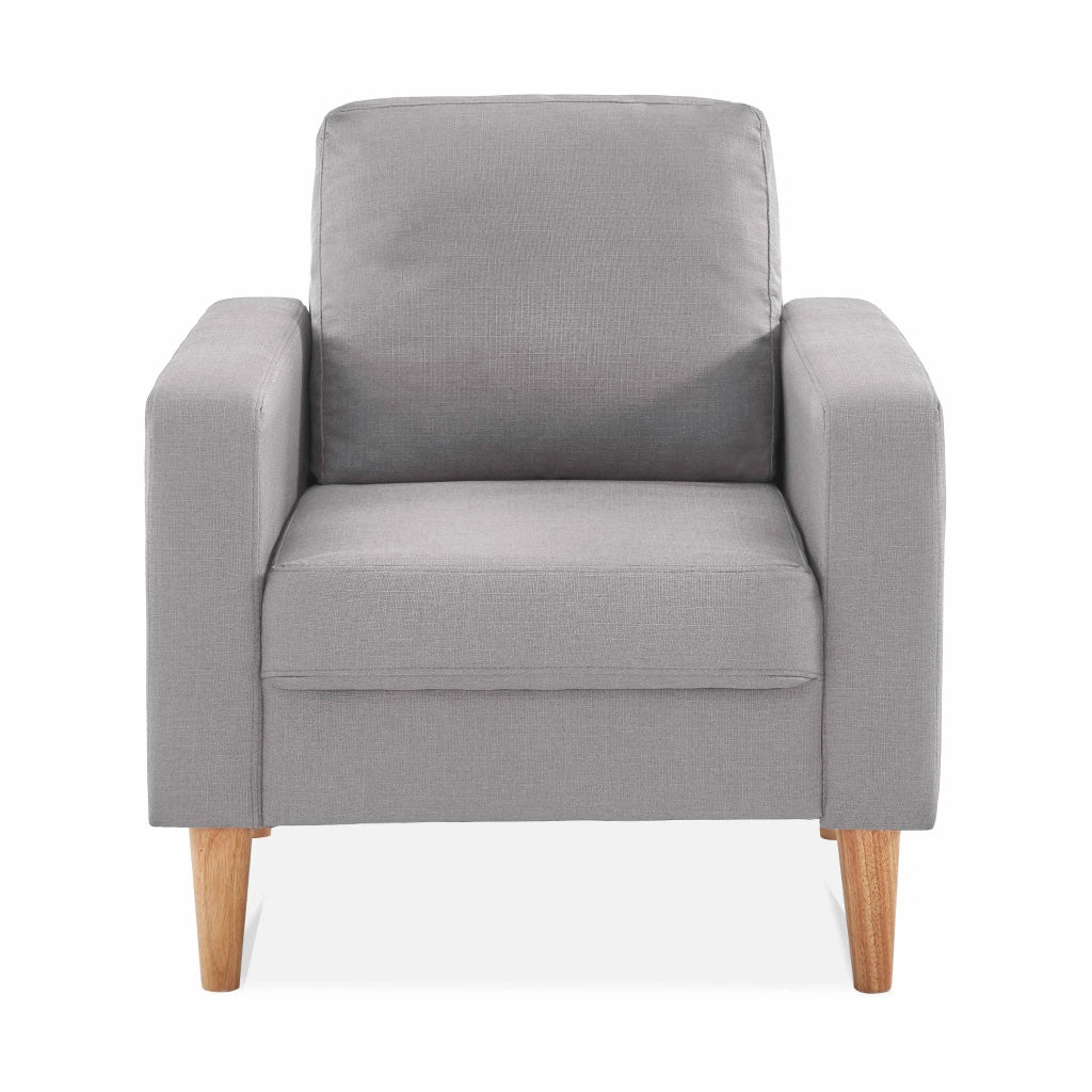 Poltrona scandinava in legno e tessuto, grigio chiaro