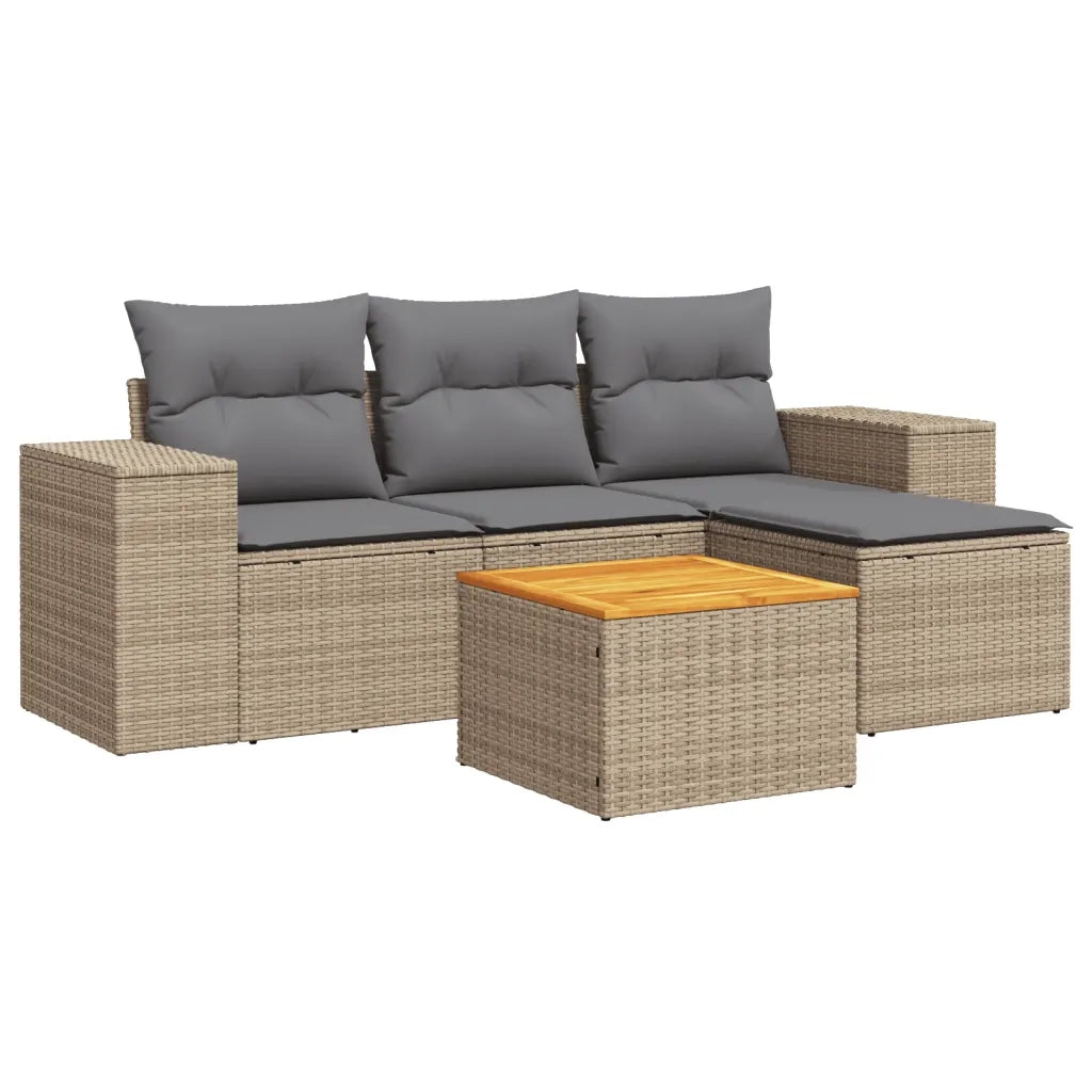 Set Divano da Giardino 5 pz con Cuscini-Sofa da Giardino-Divanetto da esterno Beige in Polyrattan 182634