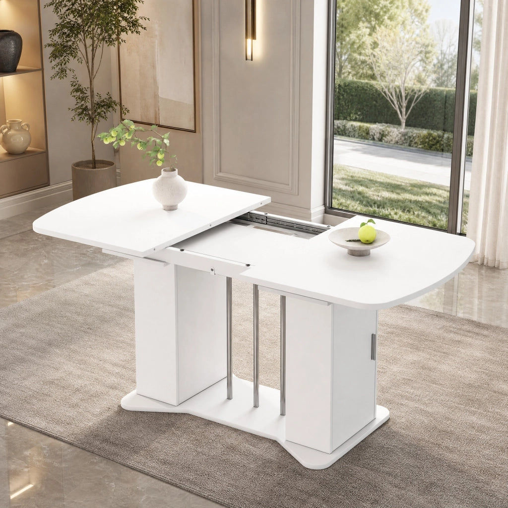 Tavolo da pranzo estensibile bianco 120/160 x 80 cm con contenitori