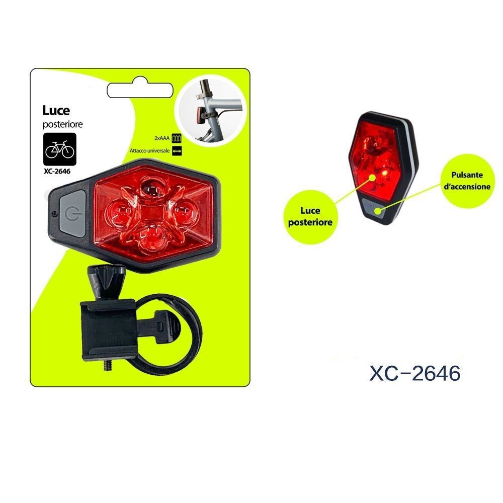 Trade Shop - Luce Posteriore Bici Bicicletta Attacco Universale Pulsante Accensione Xc-2646 -