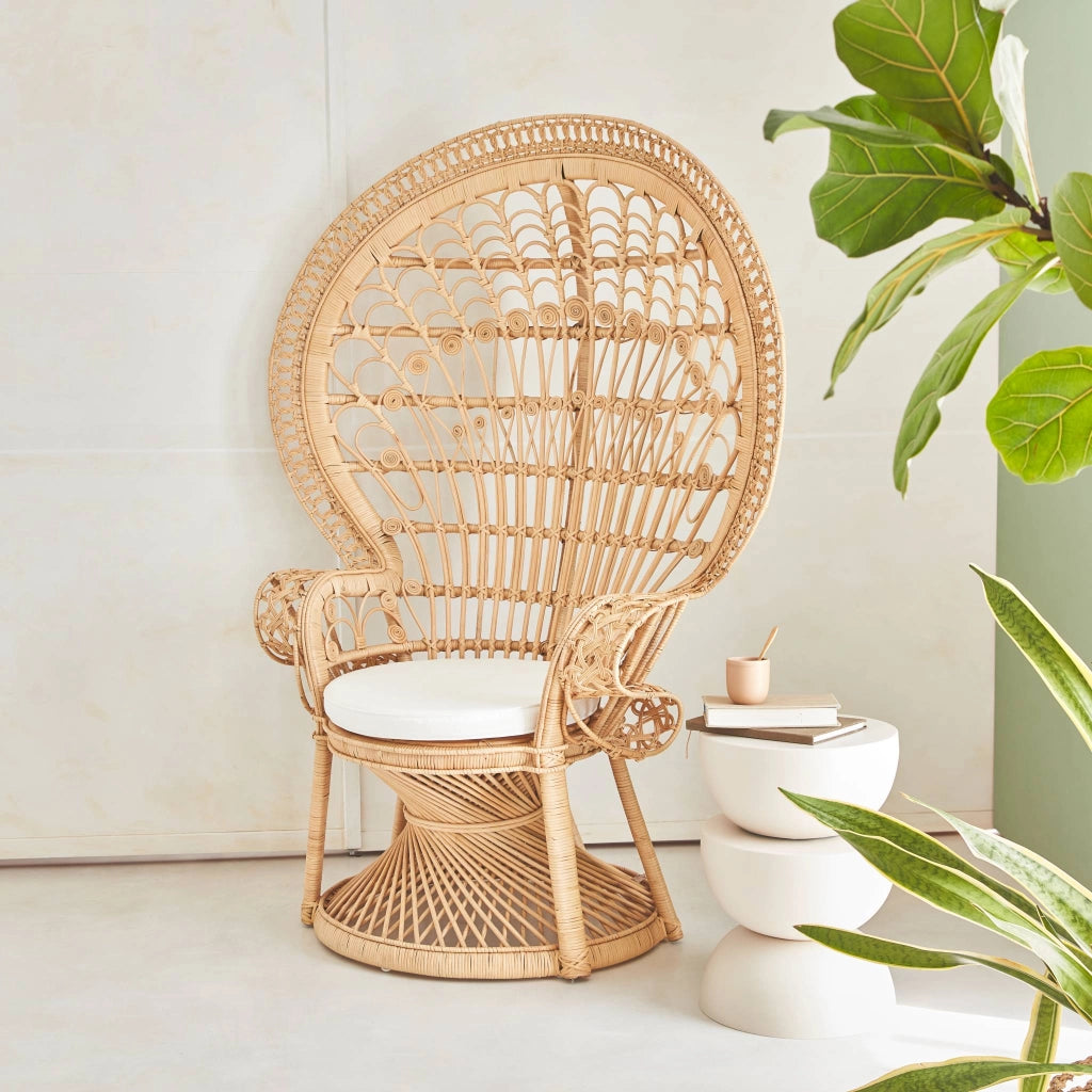 Poltrona vintage in rattan, marrone naturale