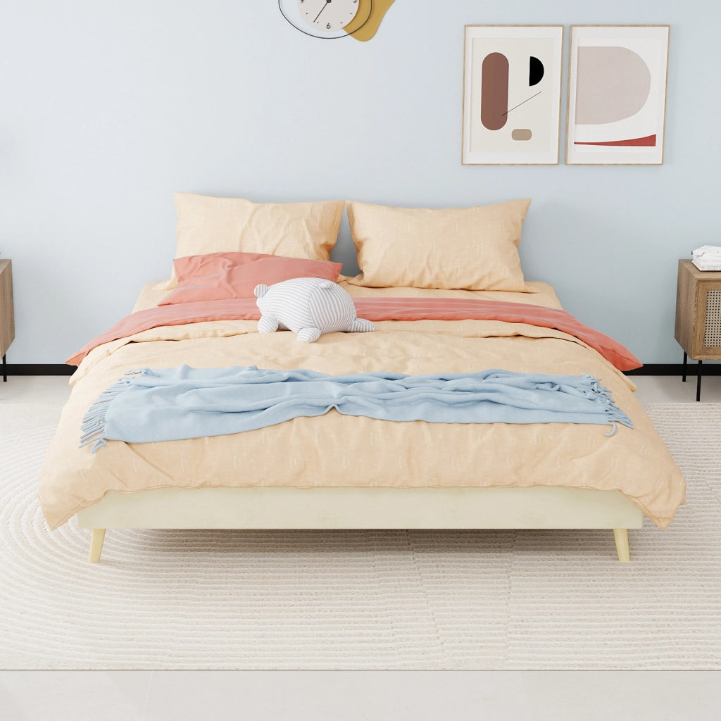 LETTO Piattaforma 160x200 cm Beige in Tessuto e Metallo