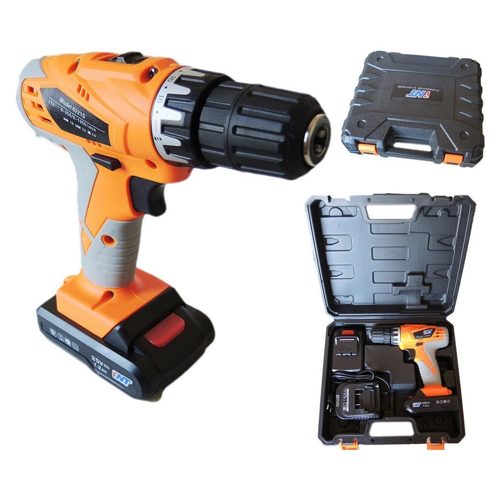 Trade Shop - Trapano Avvitatore Con Doppia Batteria Al Litio 25v 1.3ah Con Valigia 6221s -