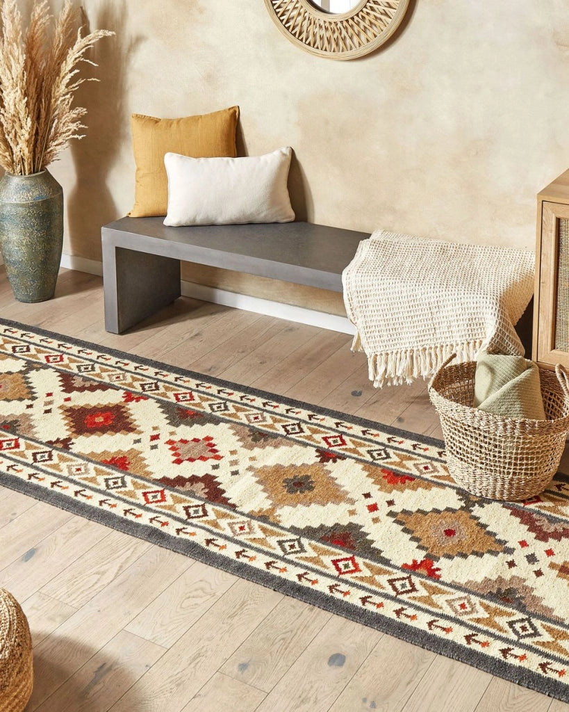 Tappeto di lana multicolore kilim a mano 80 x 300 cm soggiorno camera da letto