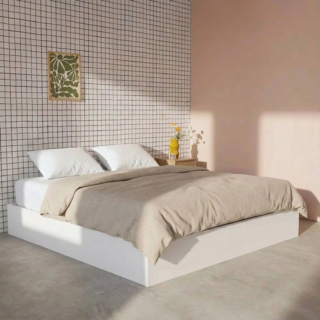 Letto contenitore con rete a doghe decorazione legno, 160x200cm ,