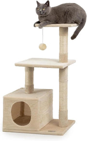 Post di Scroccatura per Gatti con Sfera Cava e Piuma, Altezza 85 cm - Letto Comodo per Gatti Piccoli e Grandi, Beige