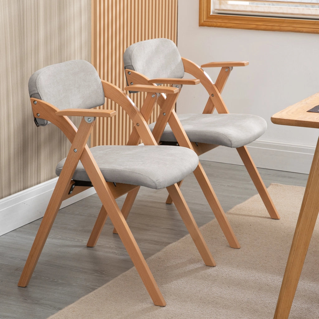 SEDIA Pieghevole con braccioli, Set da 2, Legno massello grigio