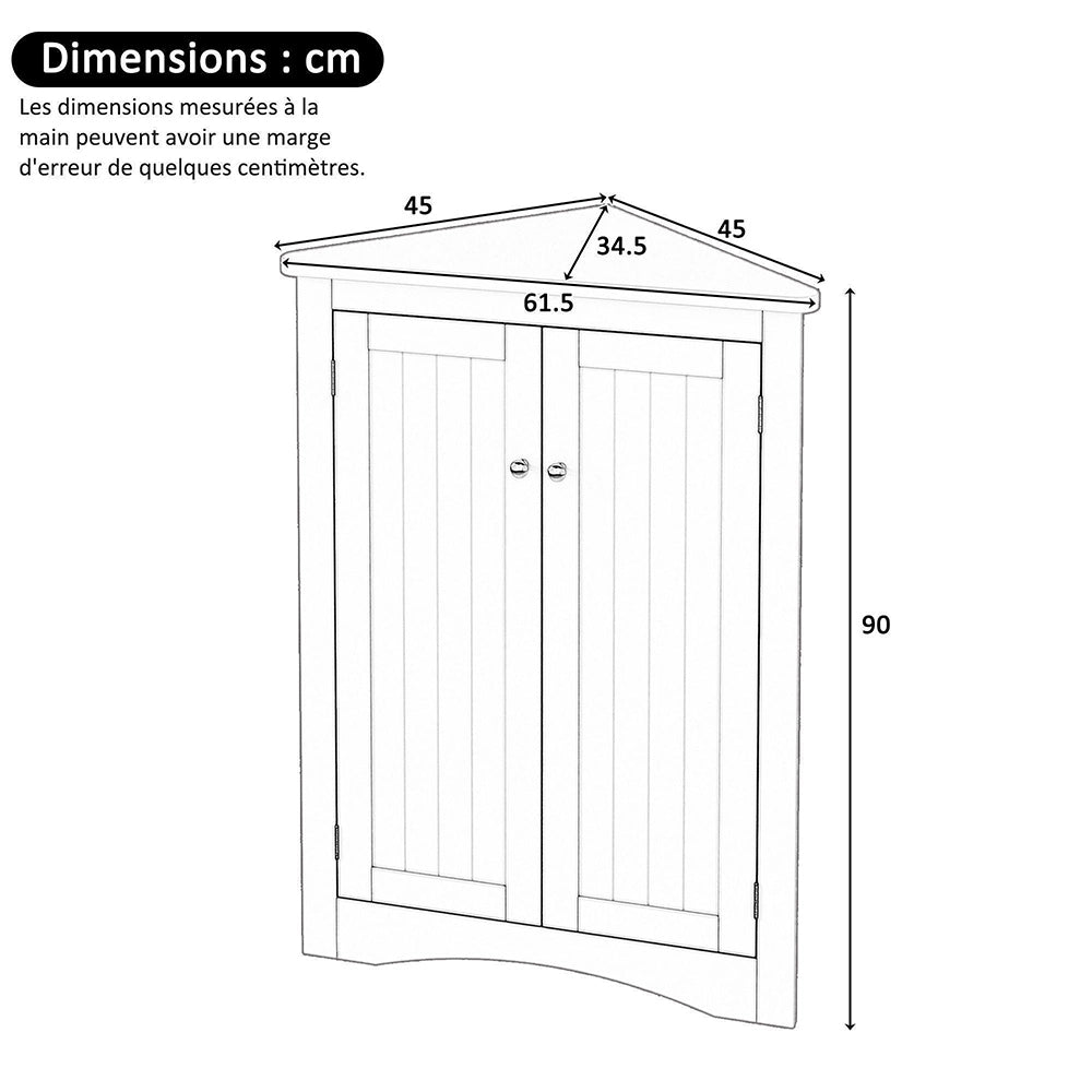 Armadio angolare per bagno - Xylo - 61,5 x 90 cm - Bianco - 2 ante, 3 ripiani, MDF laccato