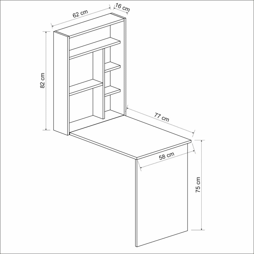Scrivania/postazione di lavoro pieghevole a parete con ripiano integrato 82 x 62 x 16 cm effetto bianco/noce 03_0006629