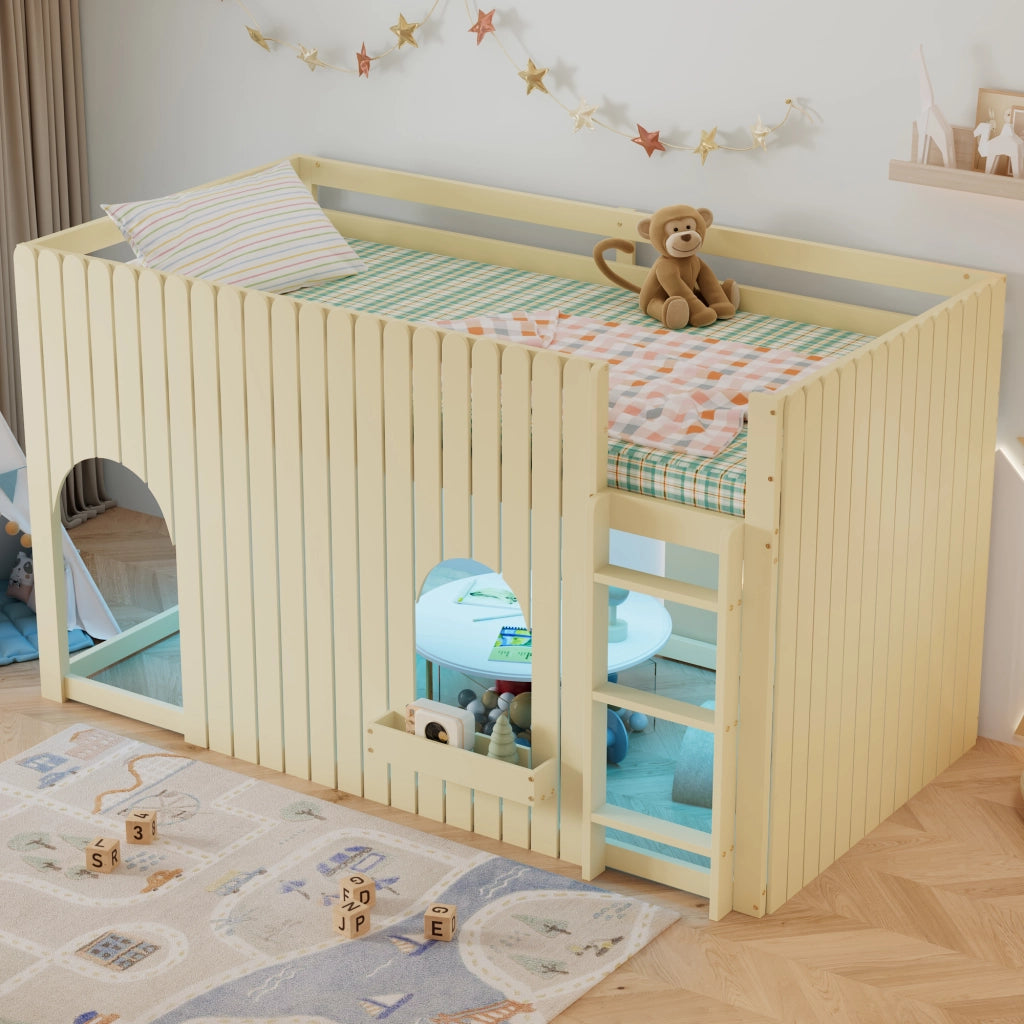LETTO a soppalco 90x200 cm Naturale in pino e MDF