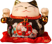 Gelukkig Gatto in Cermica 4,5 Pollici - Maneki Neko - Figura di Fortuna - Piatto di Moneta - Dipinto a Mano - Duraturo e Resistente al Sfregio