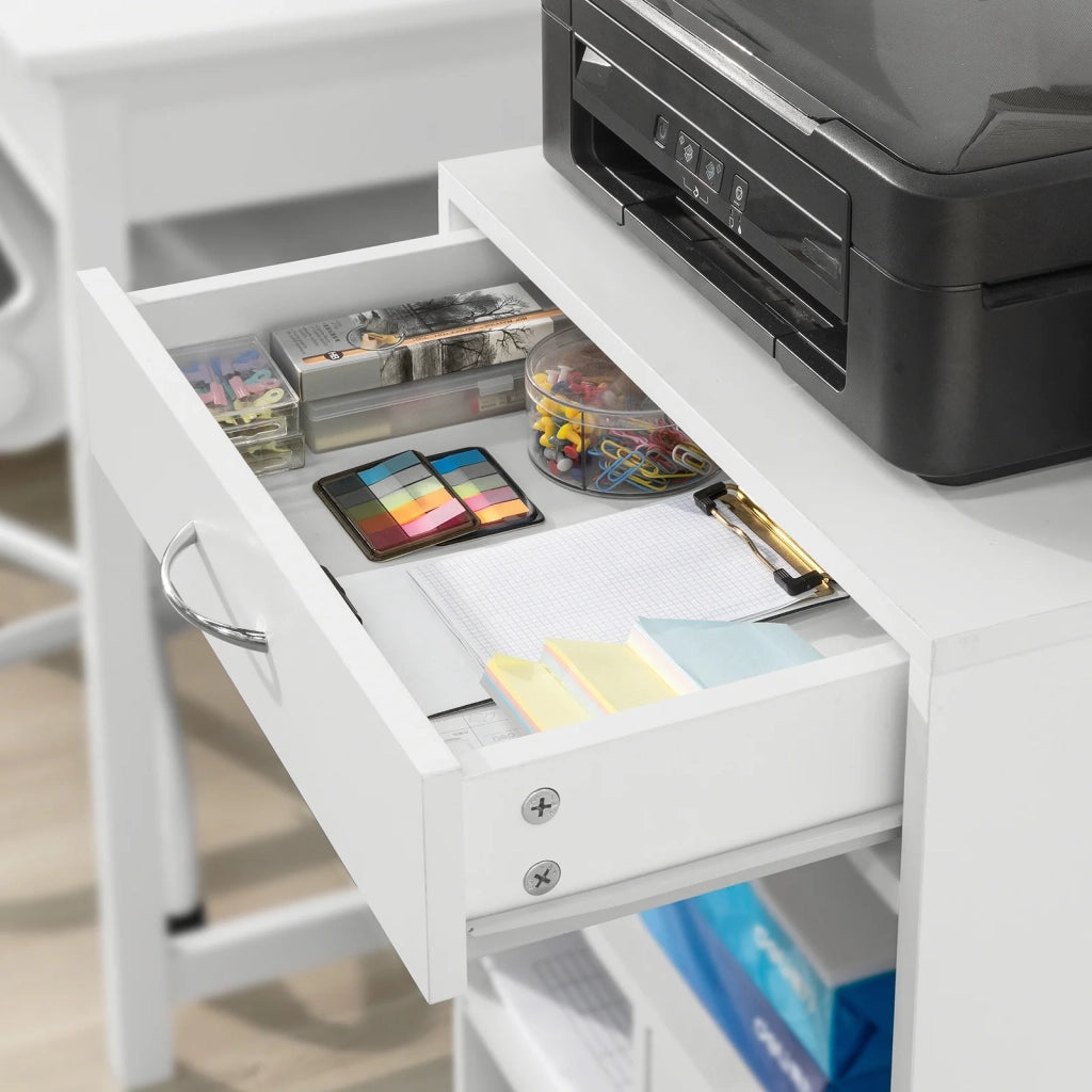 Tavolo stampante con cassetto e porta Carrello Tavolino da salotto Comodino Piccolo Comodino Bianco Comodini L50XP40xA75 cm FBT106-W