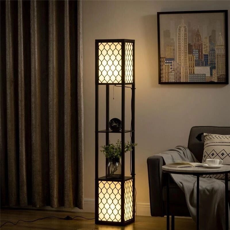 LAMPADA DA TERRA A COLONNA CON 2 RIPIANI 26X26X156 CM COLORE NERO