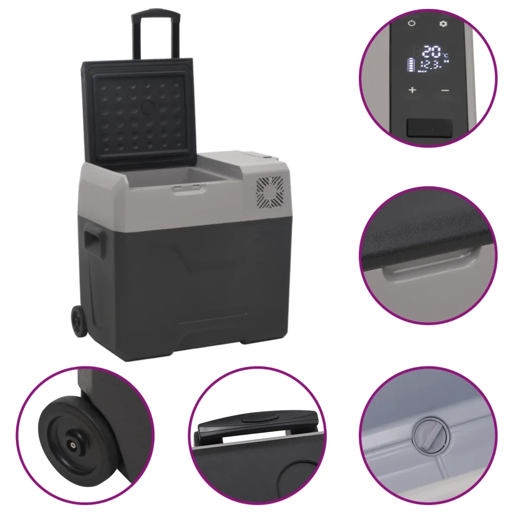 Borsa Frigo con Manico e Ruote Nera e Grigia 50 L Polipropilene 51783