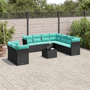 Set Divani da Giardino 10 pz con Cuscini Nero in Polyrattan 3217847