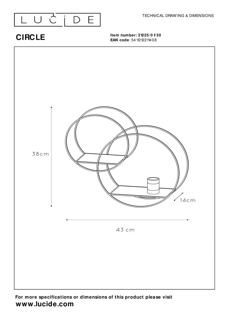 Applique con mensola CIRCLE nero/oro E27 40W Lucide